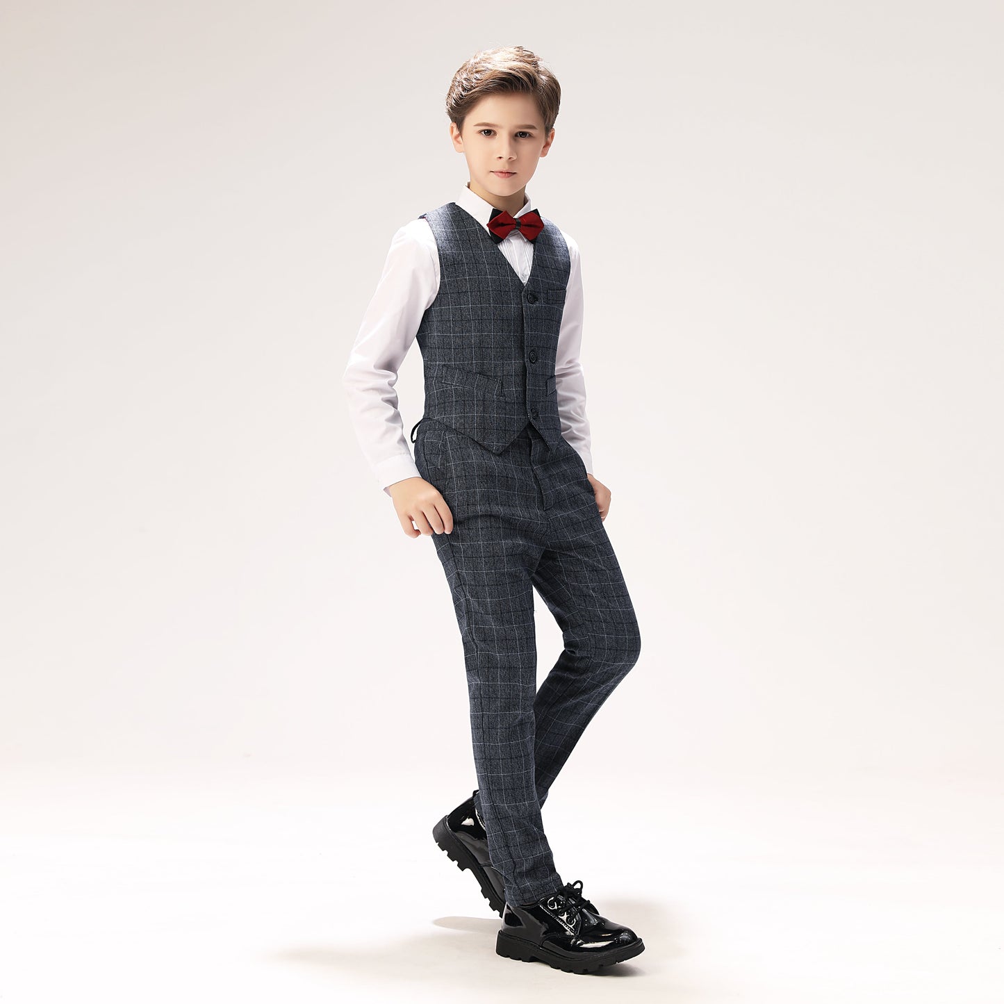 ly1275 Grey Plaid Elegant 5 Piece Boys Suits