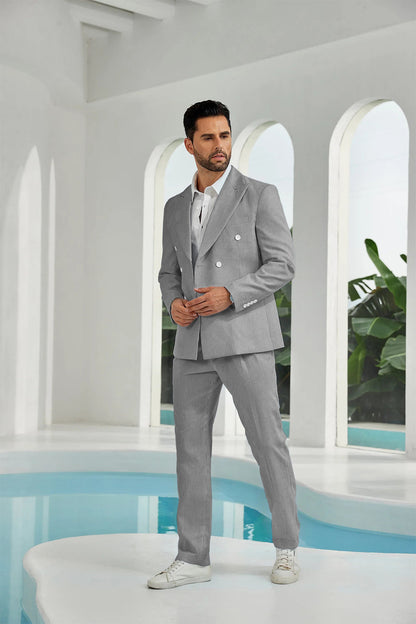 ly1113 Seersucker Double Breasted Blazer Pants 2 Piece Men's Summer Suit