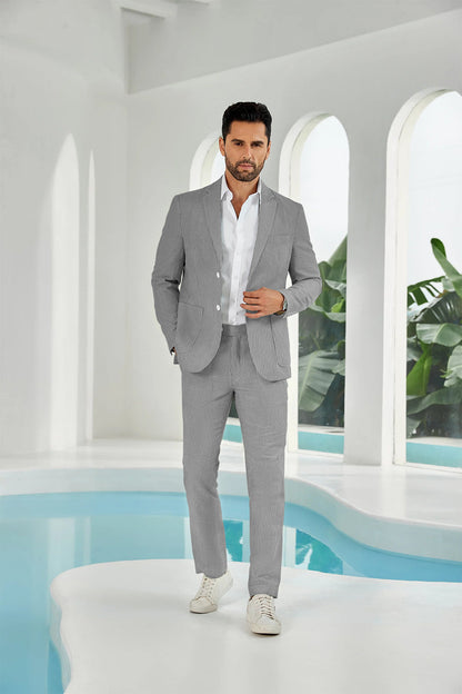 ly1114 Seersucker Striped Blazer Pants 2 Piece Men's Summer Suit