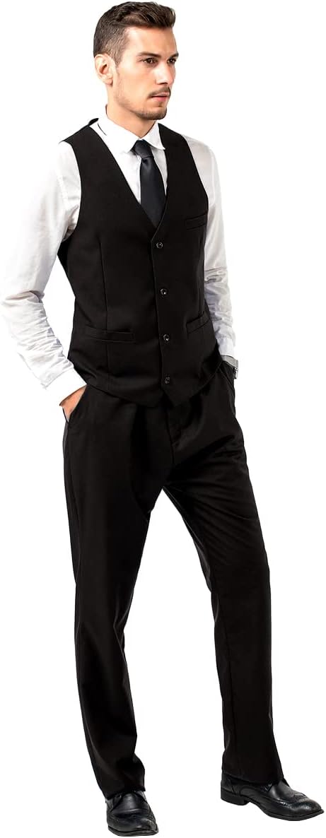 ly1783 Mens Slim Fit 2 Piece Suit Set V-Neck Solid Dress Suit Vest Pants Wedding Prom Tuxedo for Men