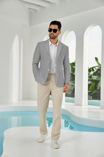 ly1111 Seersucker Striped Men's Summer Blazer