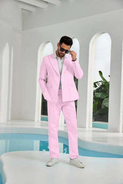 ly1113 Seersucker Double Breasted Blazer Pants 2 Piece Men's Summer Suit