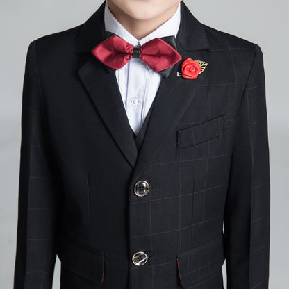 ly1237 Black Plaid Elegant 5 Piece Boys Suits