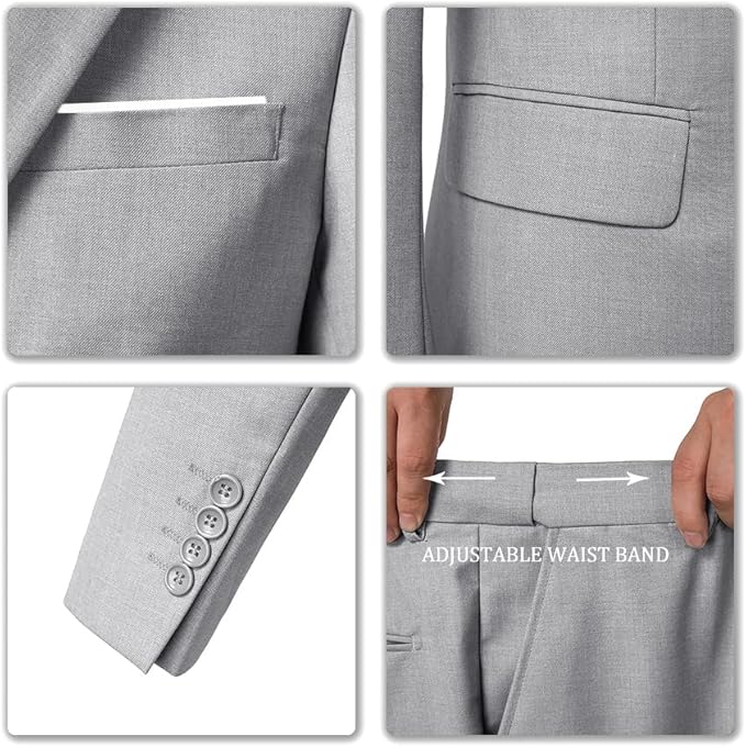 ly1787 Men's 3 Piece Slim Fit Suit Set, Two Button Blazer Solid Jacket Vest Pants Wedding Business Suit