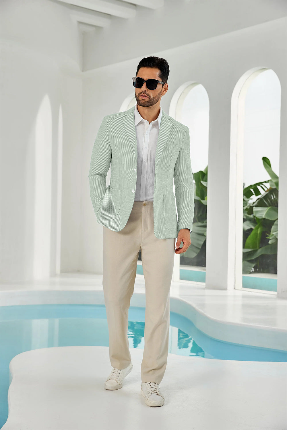 ly1111 Seersucker Striped Men's Summer Blazer