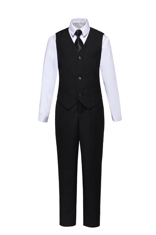 Black 2 Piece Kids Boys' Vest and Pants Dress Suits Set