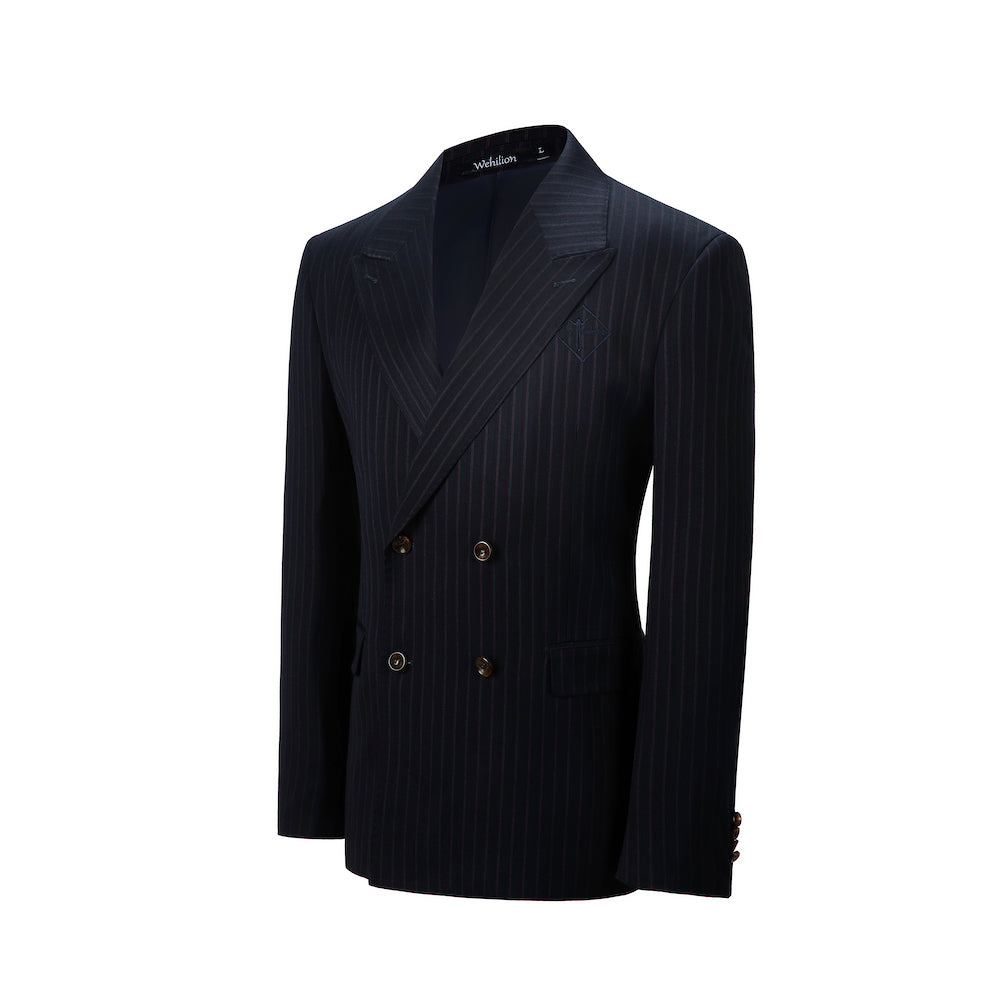 ly1109 Black Double Breasted Men's Two Button Stripe Blazer