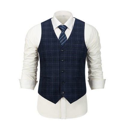 Navy Plaid Men's Vest for Party, Wedding and Business