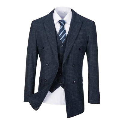 ly1350 Navy Plaid Double Breasted Men's 3 Piece Slim Fit Suit