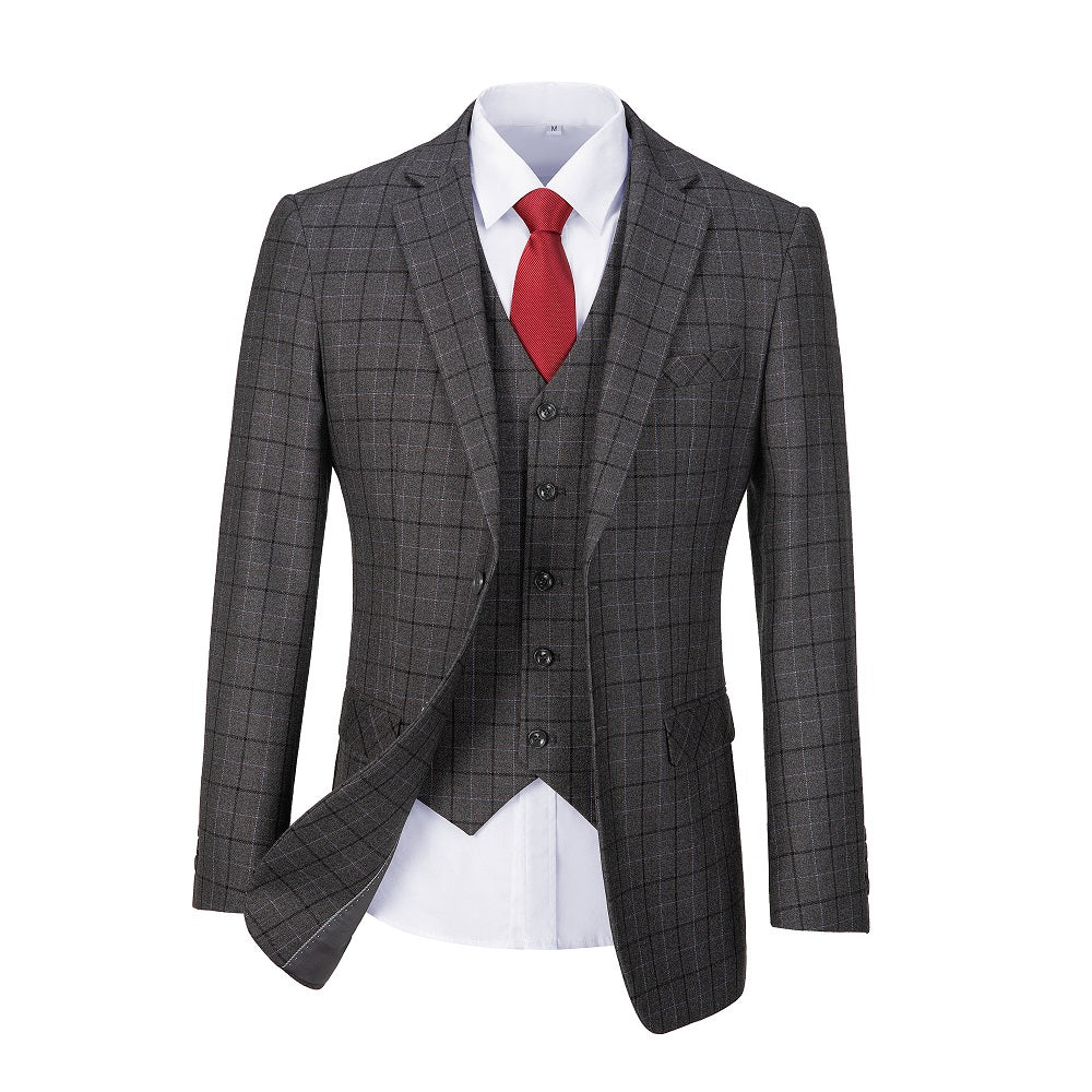 Grey Plaid Men's Blazer Set for Party, Wedding and Business