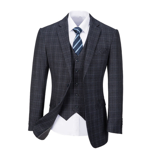 Dark Grey Plaid Men's Blazer for Party, Wedding and Business