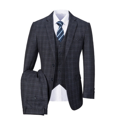 ly1636 Dark Grey Plaid Men's 3 Piece Set for Party, Wedding and Business