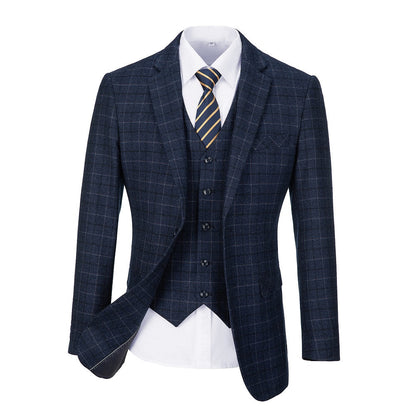 ly1643 Navy Plaid Men's 3 Piece Set for Party, Wedding and Business