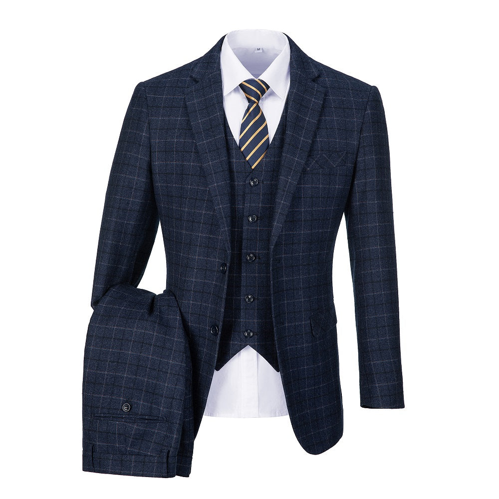 ly1643 Navy Plaid Men's 3 Piece Set for Party, Wedding and Business