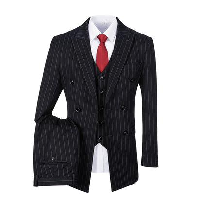 ly1628 Navy Stripe Men's 3 Piece Set Double Breasted Blazer Vest Pants for Party, Wedding and Business