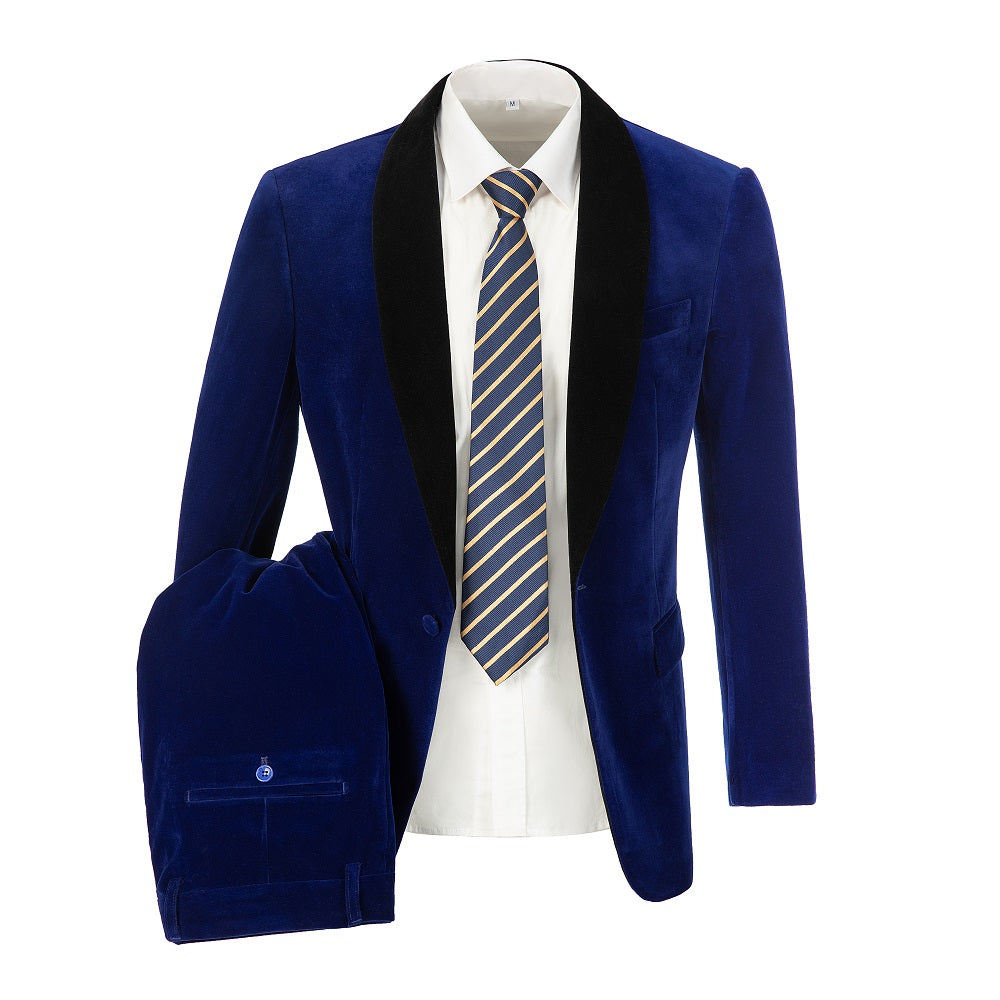 ly1583 Royal Blue Velvet 3 Piece Men's Formal Suits With Jacket Vest Pants