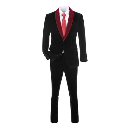 ly1584 Black Velvet Formal 3 Piece Men's Wedding Suits Tuxedos