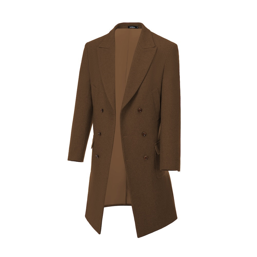 lyc1002 Men's Wool Coat Winter Double Breasted Long Coat