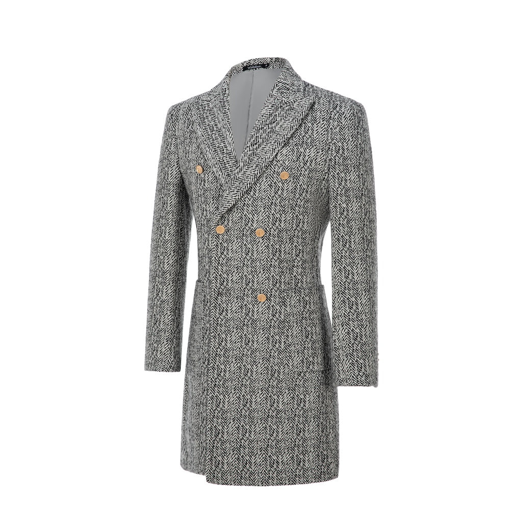 lyc1003 Gray Winter Tweed Double Breasted Men's Wool Coat