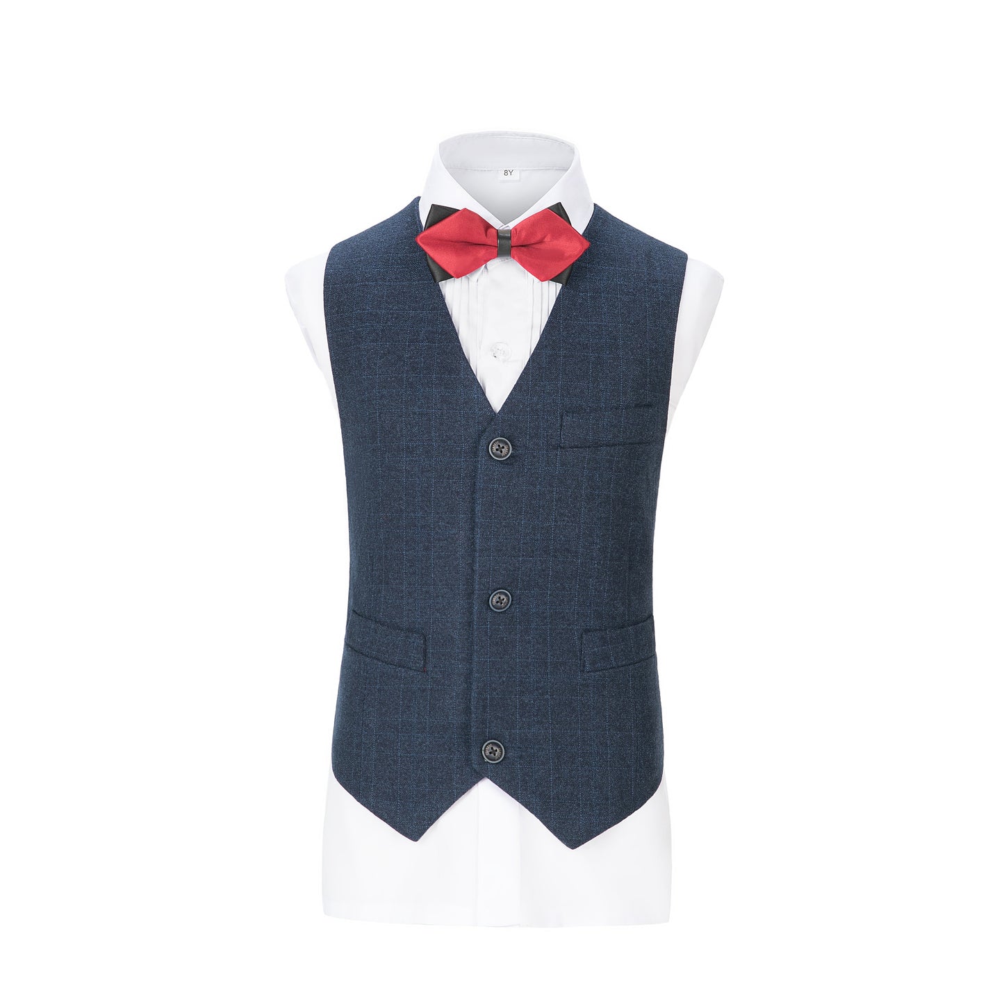 ly1149 Navy Plaid 3 Piece Boys Suits Blazer Vest and Pants