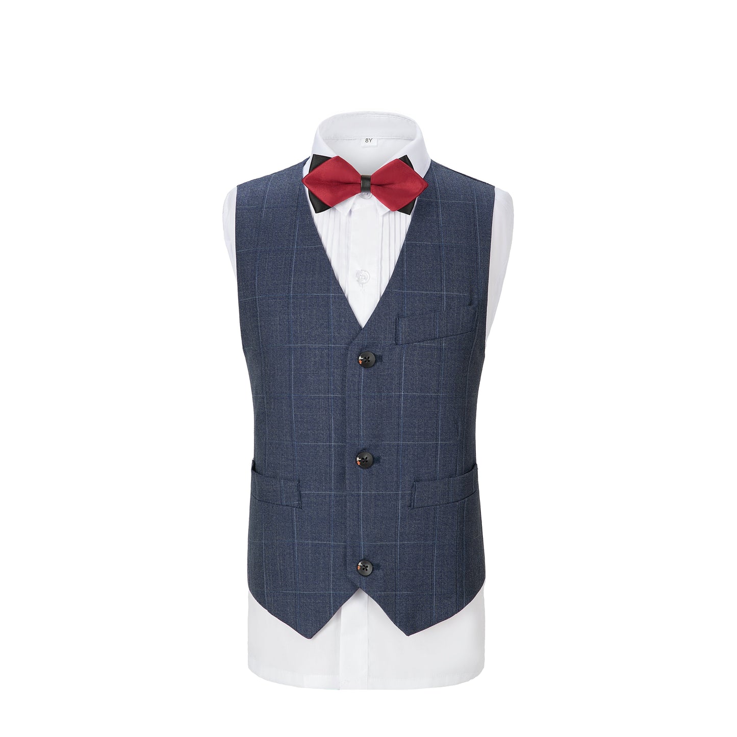 ly1146 Dark Blue Plaid 3 Piece Boys Suits Blazer Vest and Pants