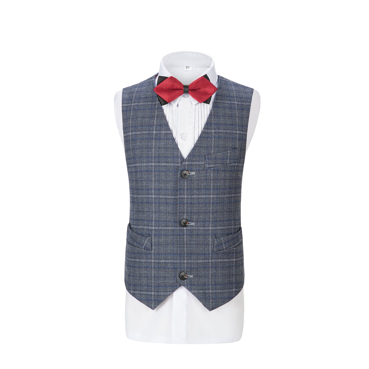 ly1147 Blue-white Plaid 3 Piece Boys Suits Blazer Vest and Pants