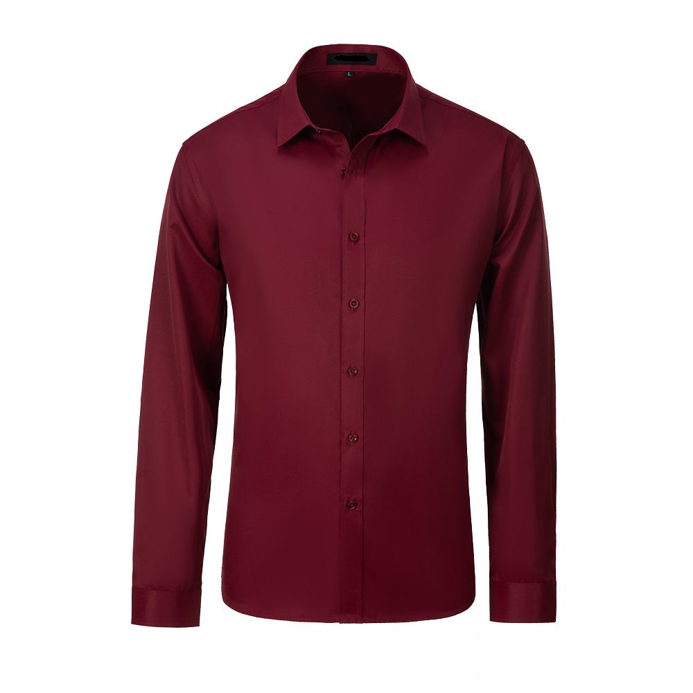 Burgundy Men's Urban Stylish Casual Business Slim Fit Long Sleeve Button Up Dress Shirt