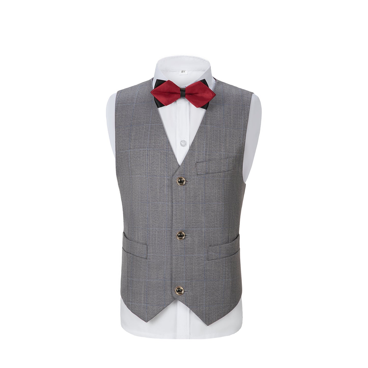 ly1145 Light Grey Plaid 3 Piece Boys Suits Blazer Vest and Pants