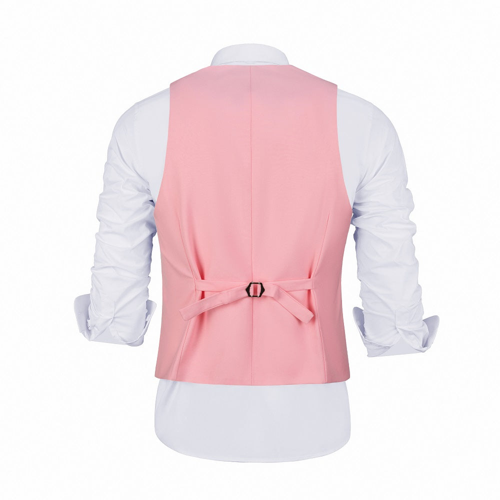 ly1404 Pink Men's Suits 2 Pieces Vest+Pants Set V-Neck Slim Fit Casual Waistcoat Suit