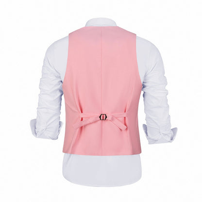 ly1404 Pink Men's Suits 2 Pieces Vest+Pants Set V-Neck Slim Fit Casual Waistcoat Suit