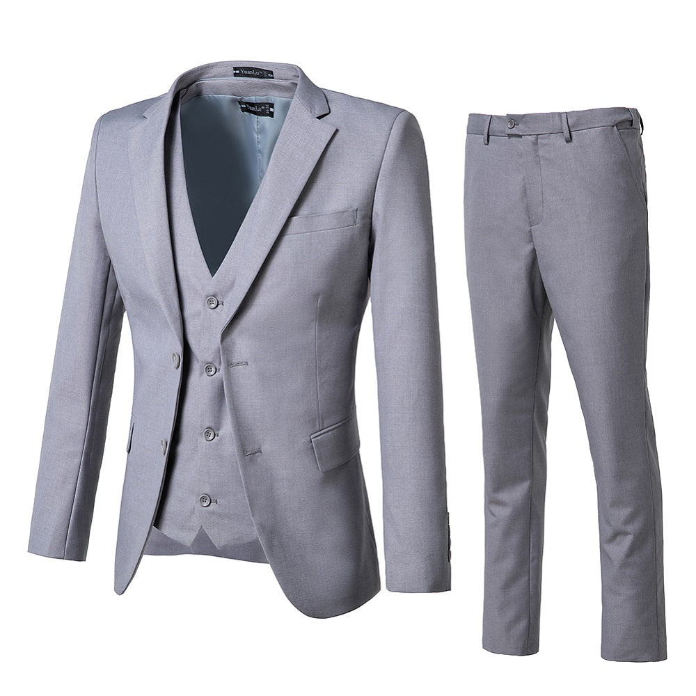 ly1696 Grey Two Button Wedding 3 Pieces Slim Fit Men Suits