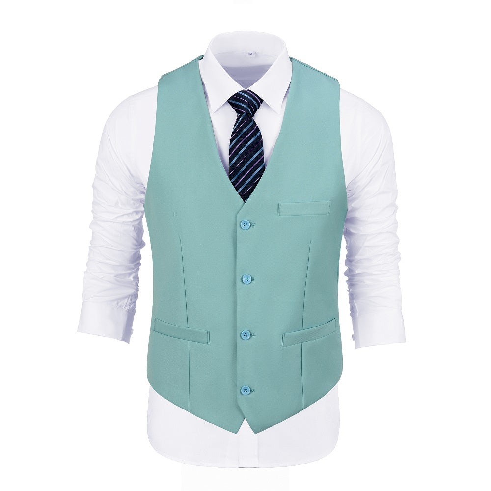 ly1405 Mint Green Men's Suits 2 Pieces Vest+Pants Set V-Neck Slim Fit Casual Waistcoat Suit