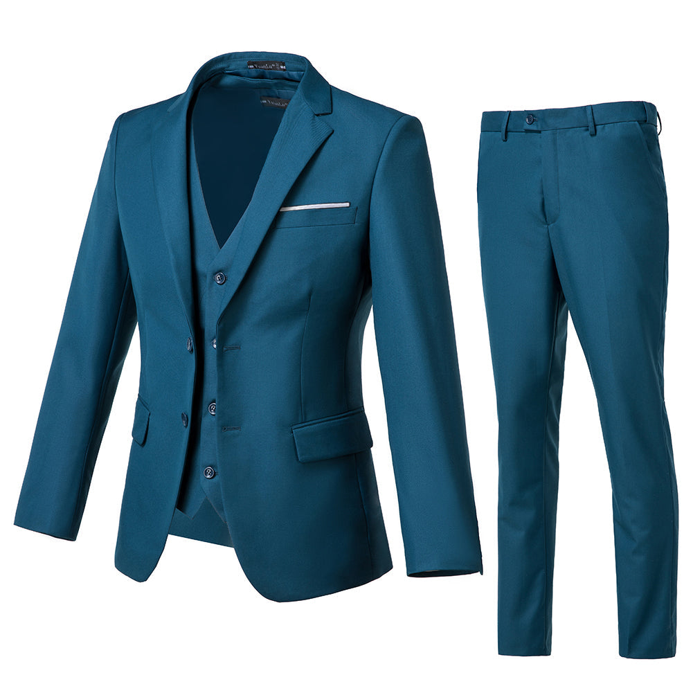 ly1694 Lake Blue Two Button Wedding 3 Pieces Slim Fit Men Suits