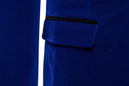 ly1583 Royal Blue Velvet 3 Piece Men's Formal Suits With Jacket Vest Pants