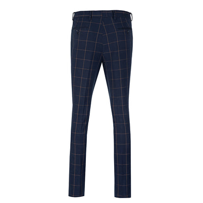 ly1637 Blue Men's Pants for Party, Wedding and Business ( Orange Plaid )