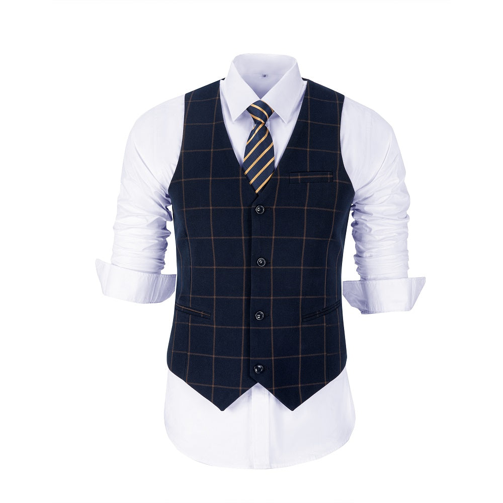 Blue Men's Vest for Party, Wedding and Business ( Orange Plaid )