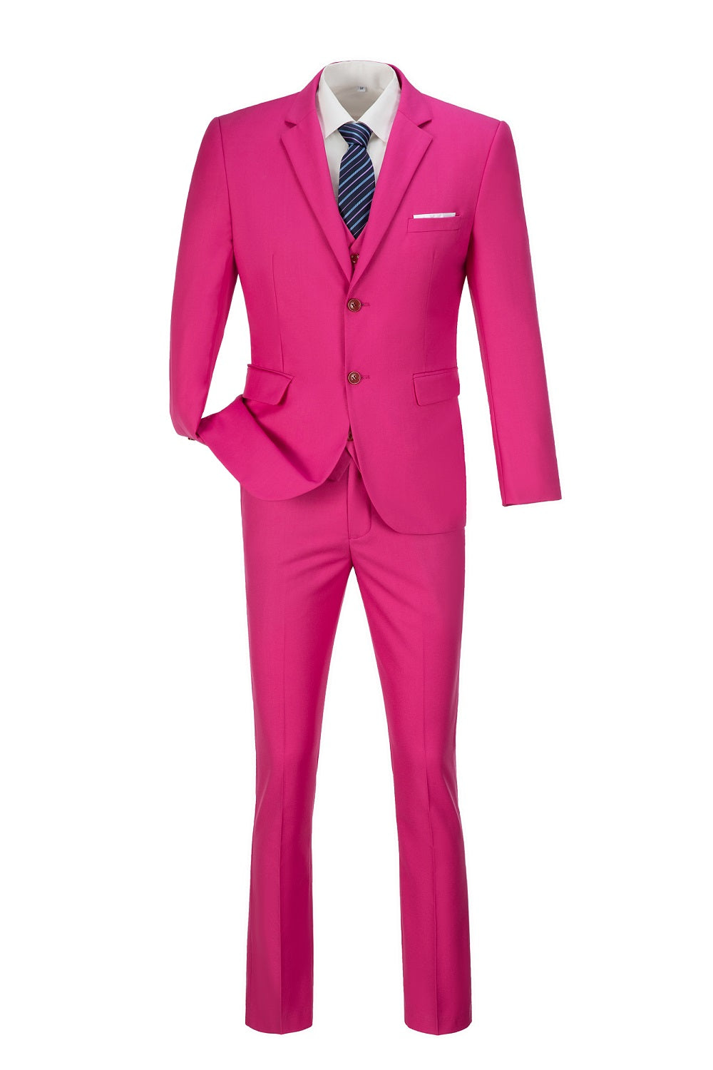 Fuchsia Two Button Wedding 3 Pieces Slim Fit Men Suits