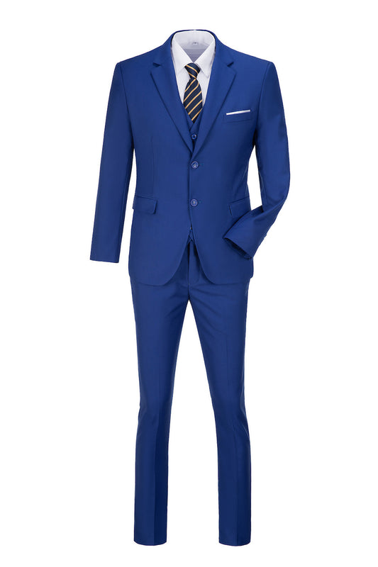 Royal Blue Two Button Wedding 3 Pieces Slim Fit Men Suits