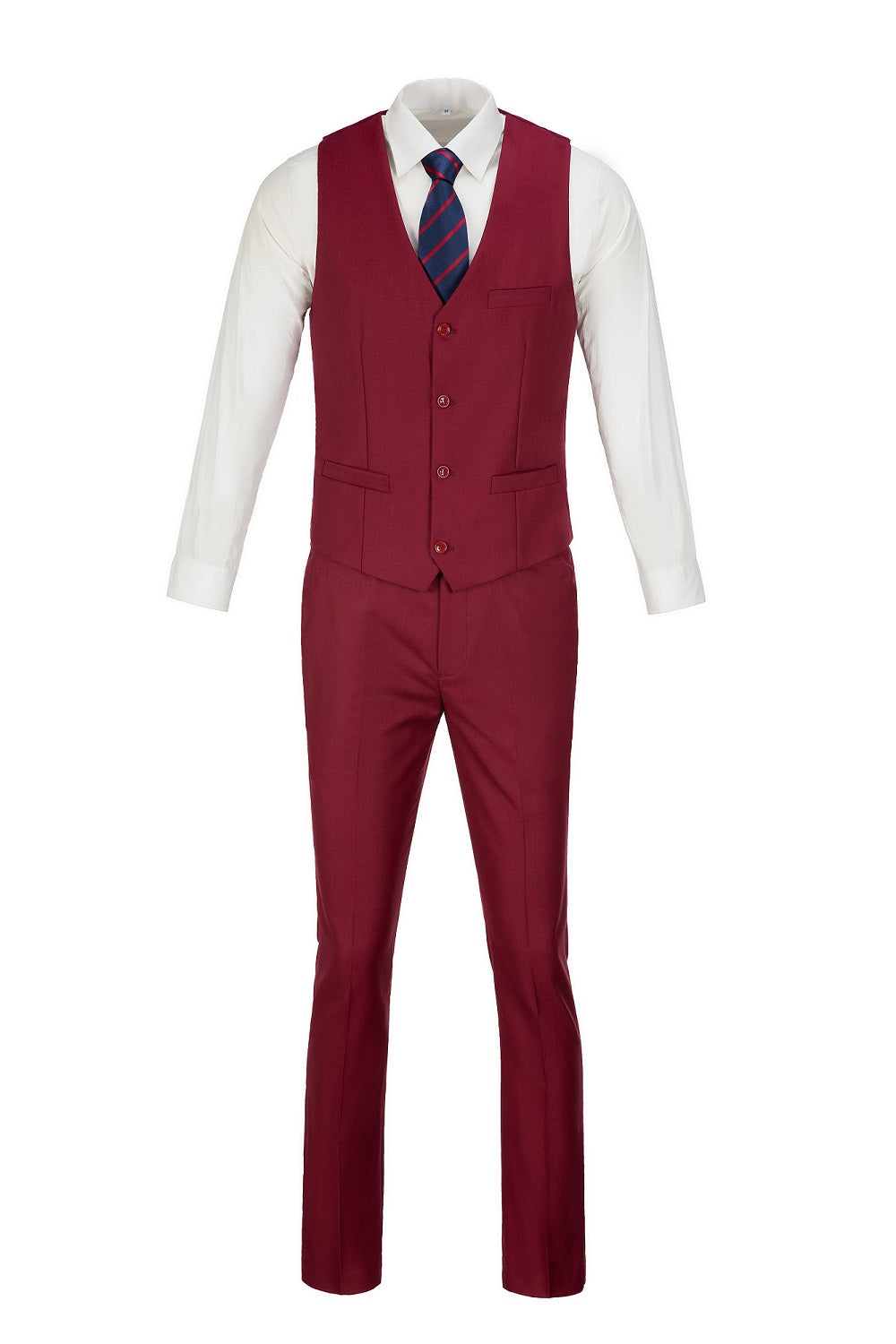 ly1477 Burgundy Two Button Wedding 3 Pieces Slim Fit Men Suits