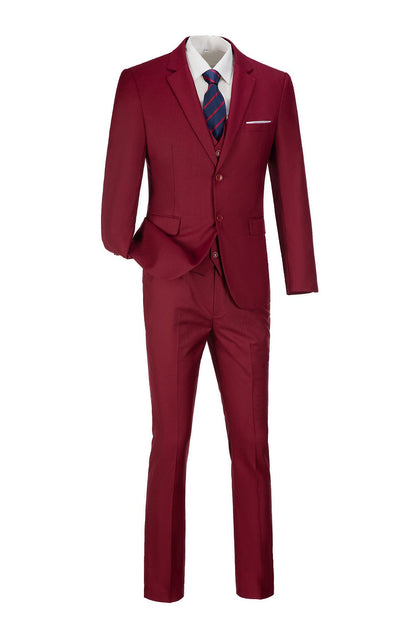 Burgundy Two Button Wedding 3 Pieces Slim Fit Men Suits