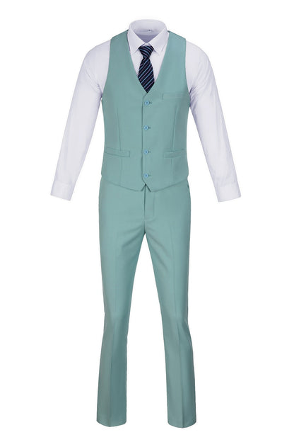 Mint Green Men's Suits 2 Pieces Vest+Pants Set V-Neck Slim Fit Casual Waistcoat Suit