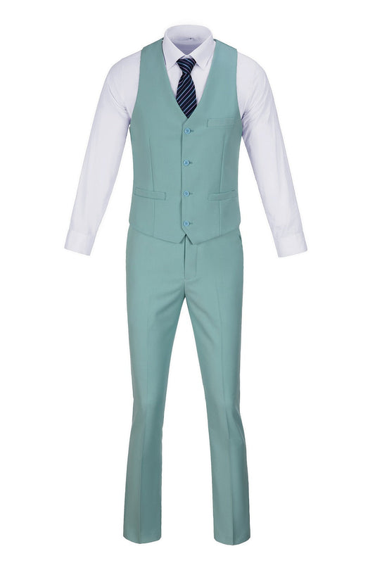 Mint Green Men's Suits 2 Pieces Vest+Pants Set V-Neck Slim Fit Casual Waistcoat Suit