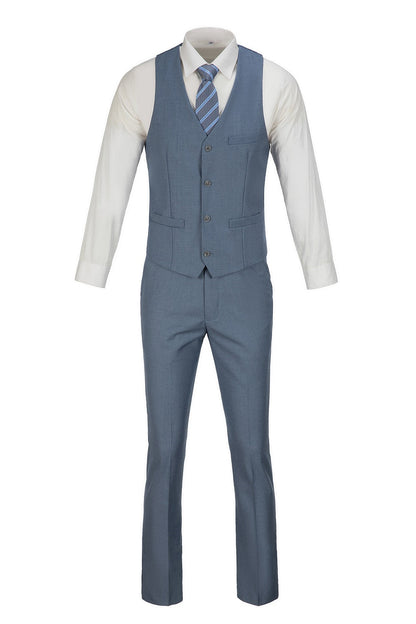 Denim Blue Men's Suits 2 Pieces Vest+Pants Set V-Neck Slim Fit Casual Waistcoat Suit