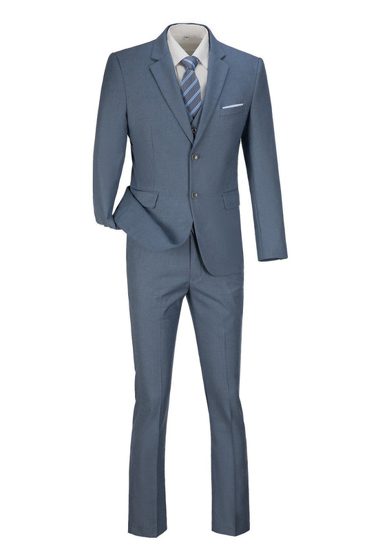 Denim Blue Two Button Wedding 3 Pieces Slim Fit Men Suits