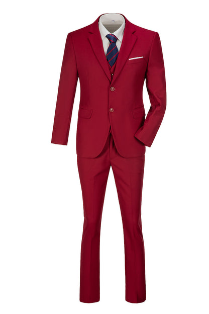 Red Two Button Wedding 3 Pieces Slim Fit Men Suits