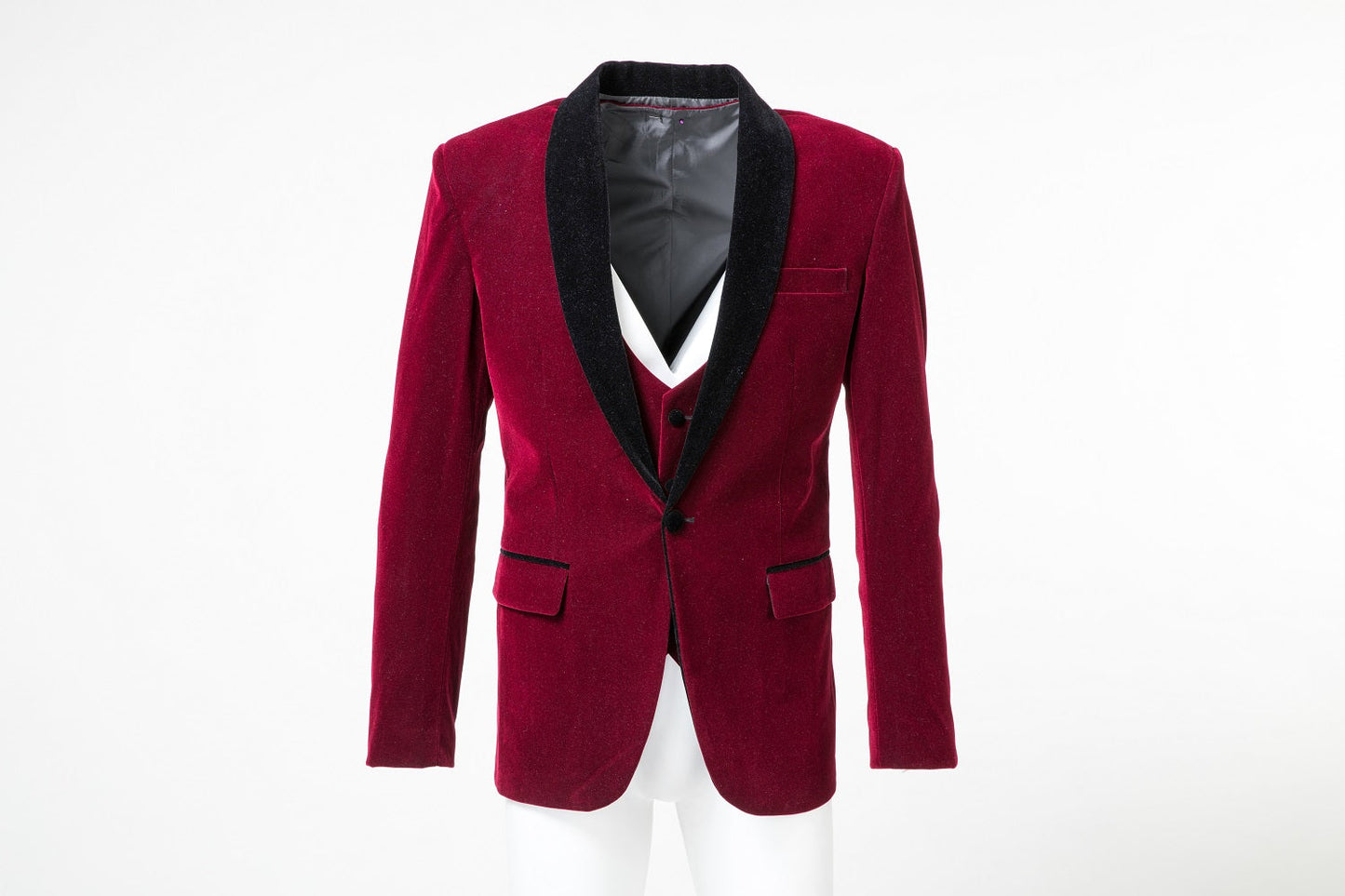 ly1300 Burgundy Velvet 3 Piece Men's Formal Suits