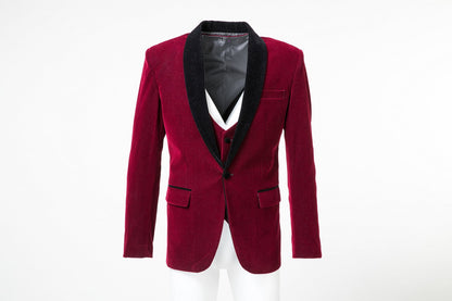 ly1320 Burgundy Velvet 3 Piece Men's Wedding Suits Tuxedos