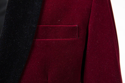 ly1300 Burgundy Velvet 3 Piece Men's Formal Suits