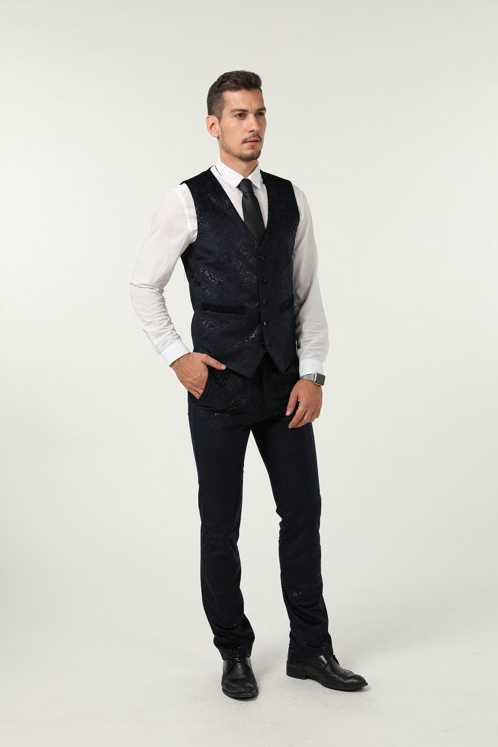 ly1527 Navy Velvet 3 Piece Men's Formal Suits With Jacket Vest Pants