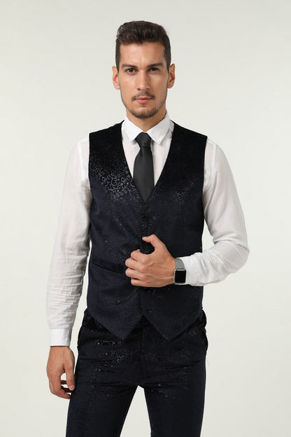 ly1527 Navy Velvet 3 Piece Men's Formal Suits With Jacket Vest Pants